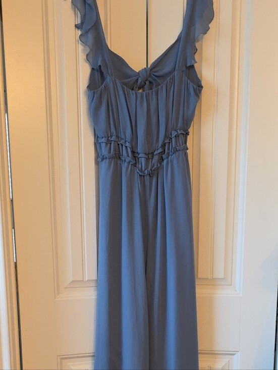 Lulus Pants - Lulu's Dusty Blue Ruffle-Trim Wide Leg Jumpsuit